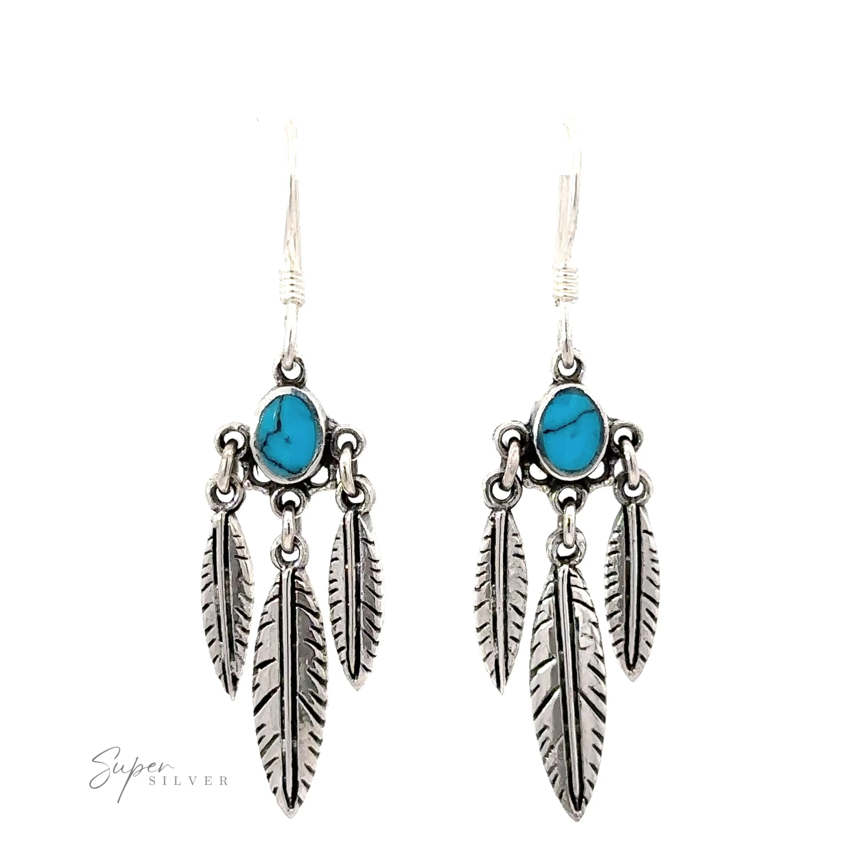Western Inspired Earrings With Feather Dangles and Inlay Stones
