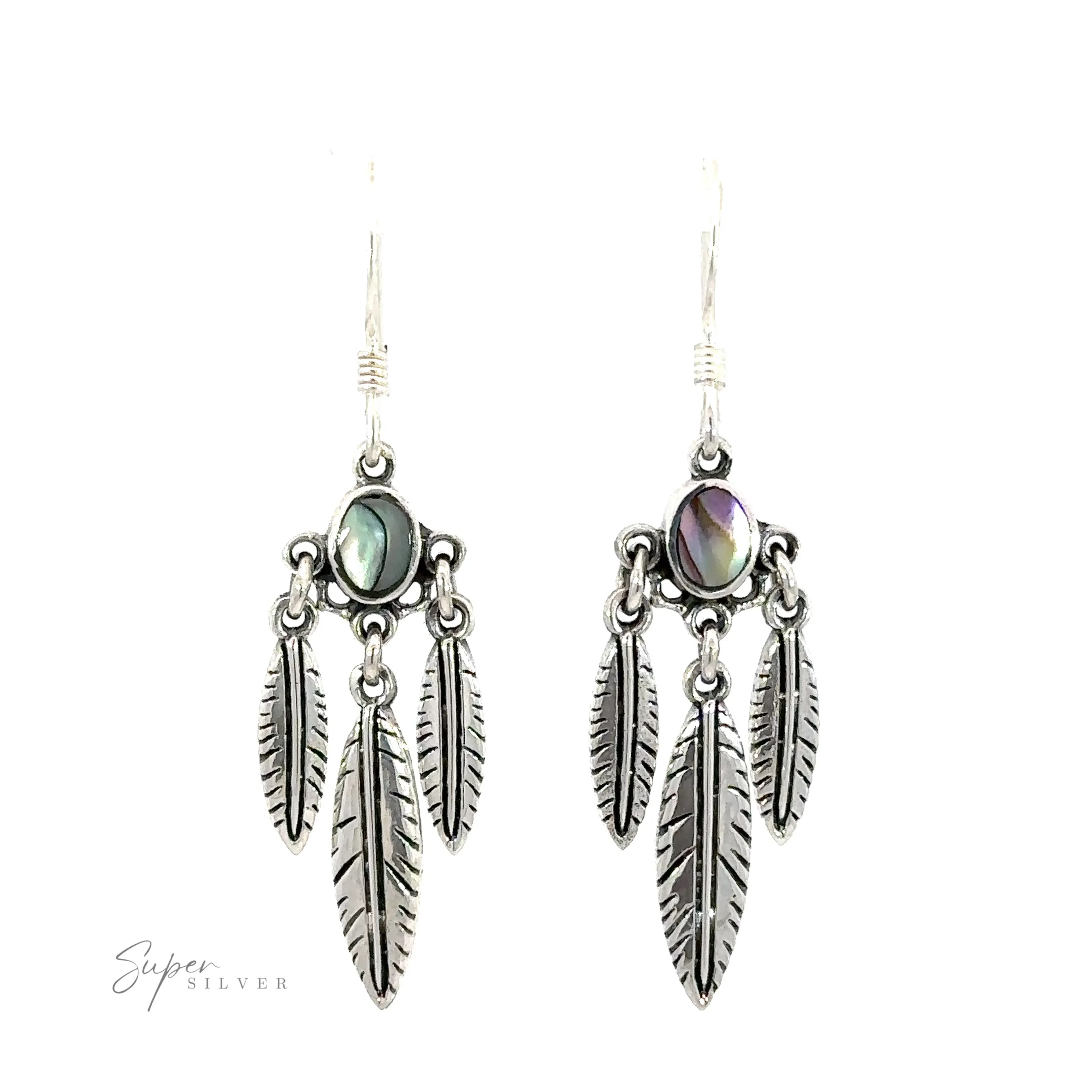 Western Inspired Earrings With Feather Dangles and Inlay Stones