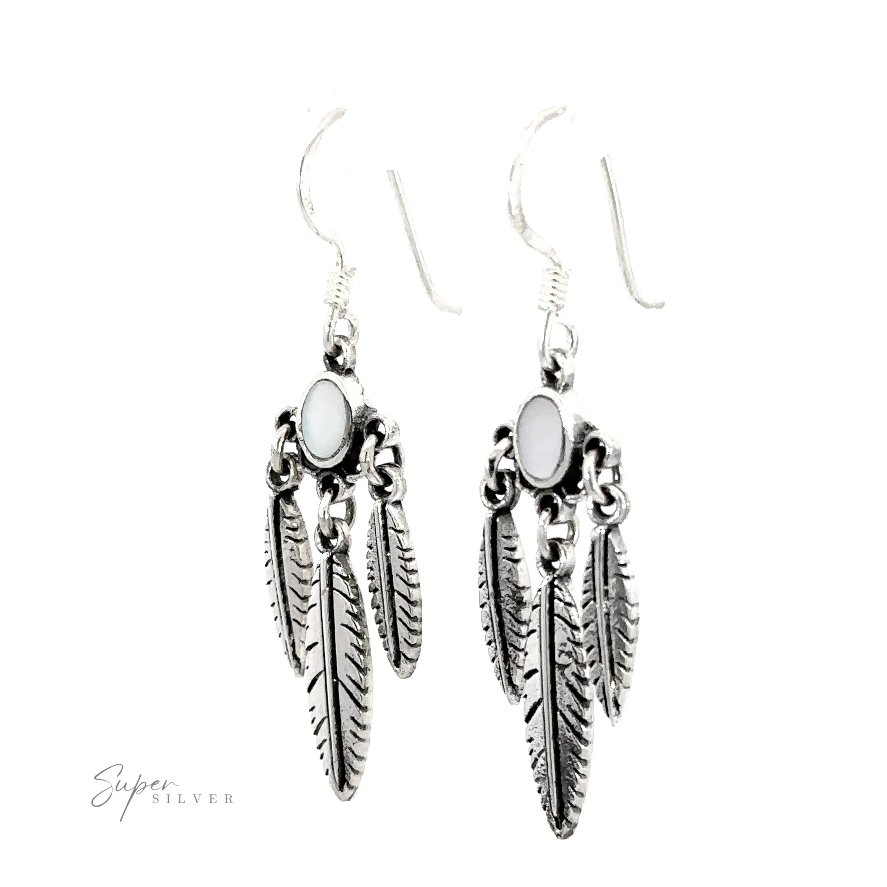 Western Inspired Earrings With Feather Dangles and Inlay Stones