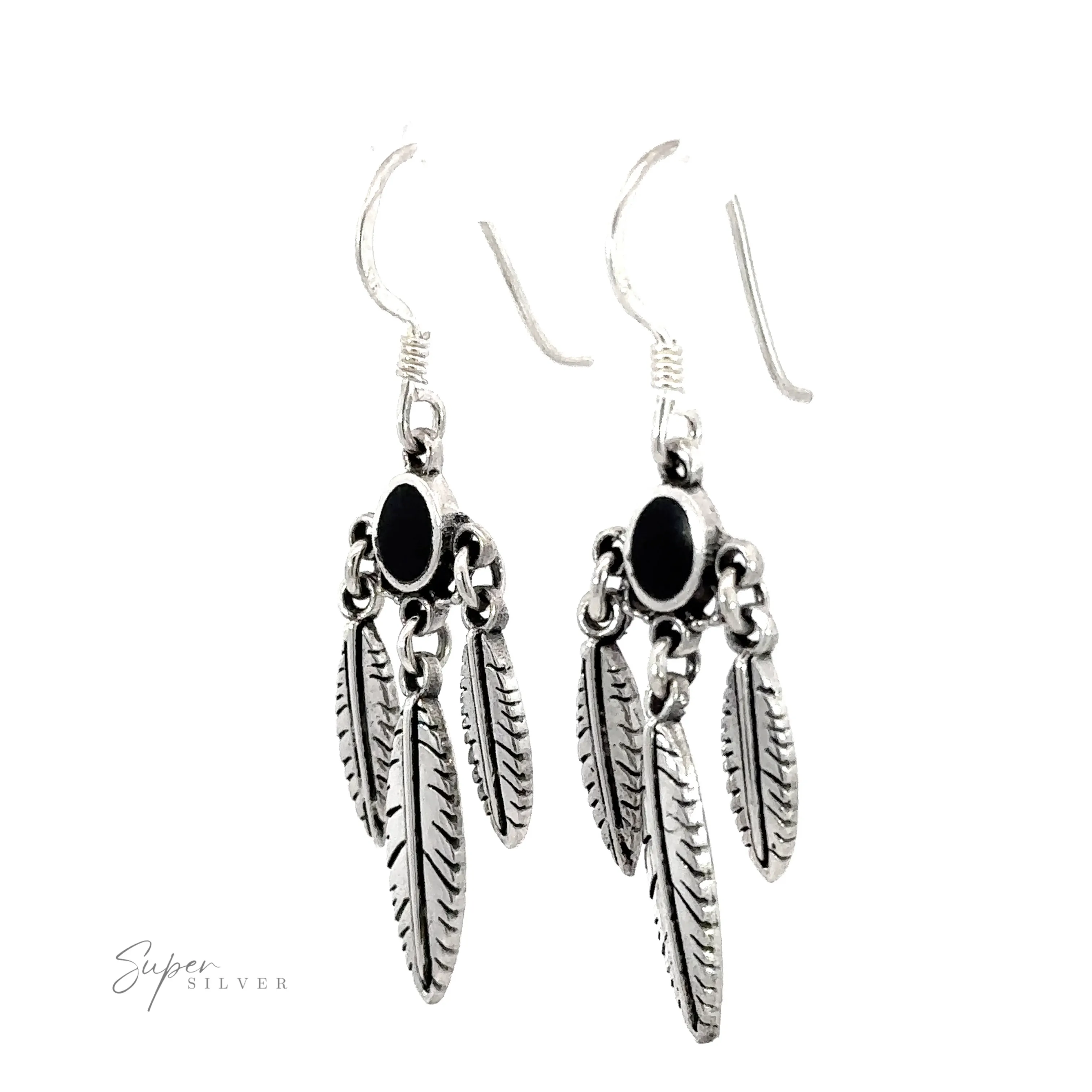 Western Inspired Earrings With Feather Dangles and Inlay Stones