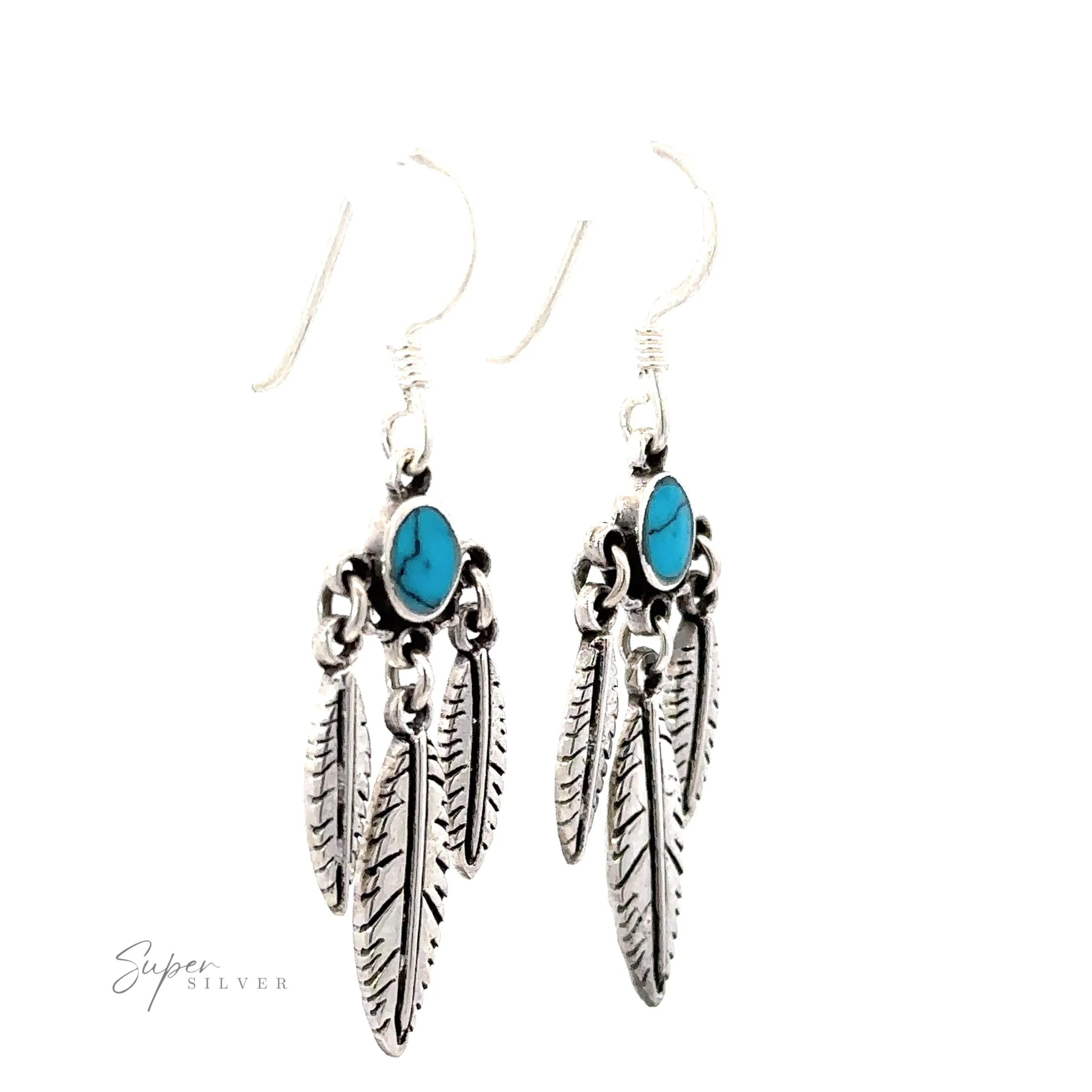 Western Inspired Earrings With Feather Dangles and Inlay Stones