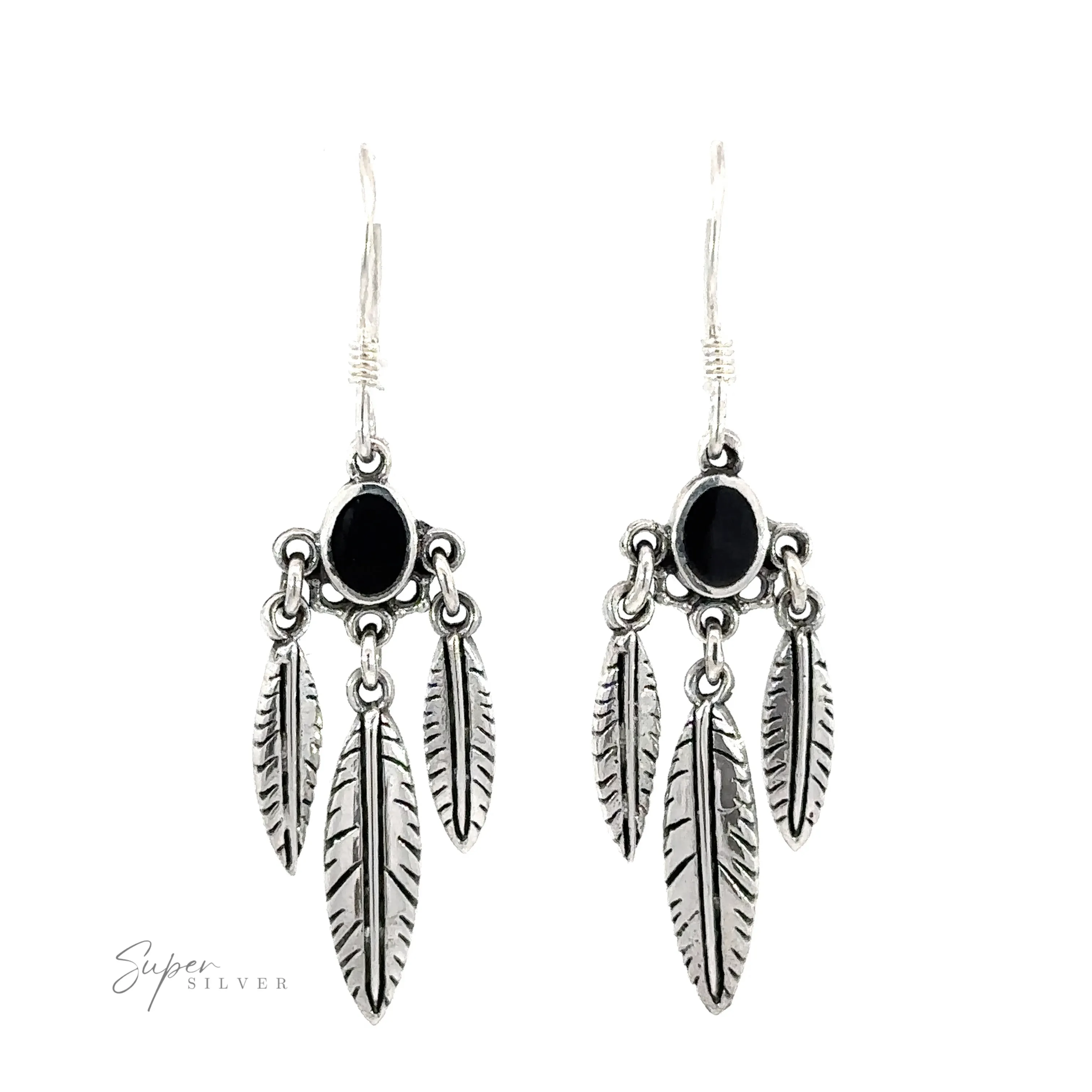 Western Inspired Earrings With Feather Dangles and Inlay Stones