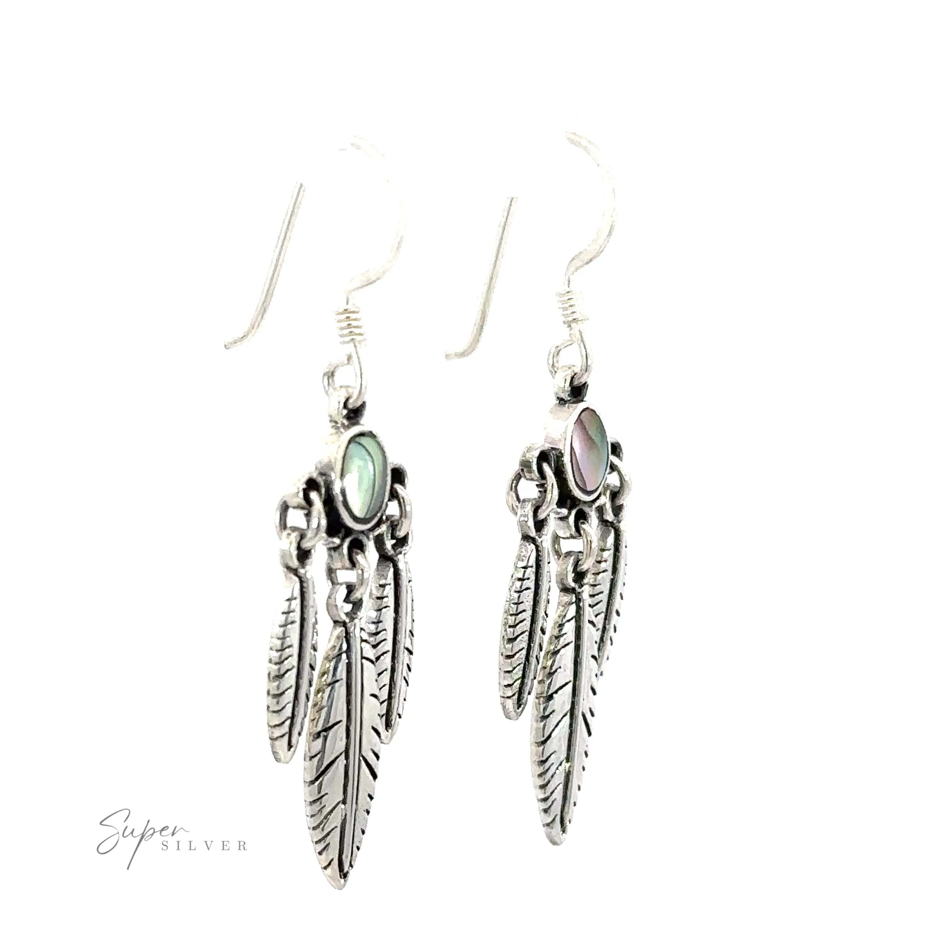 Western Inspired Earrings With Feather Dangles and Inlay Stones