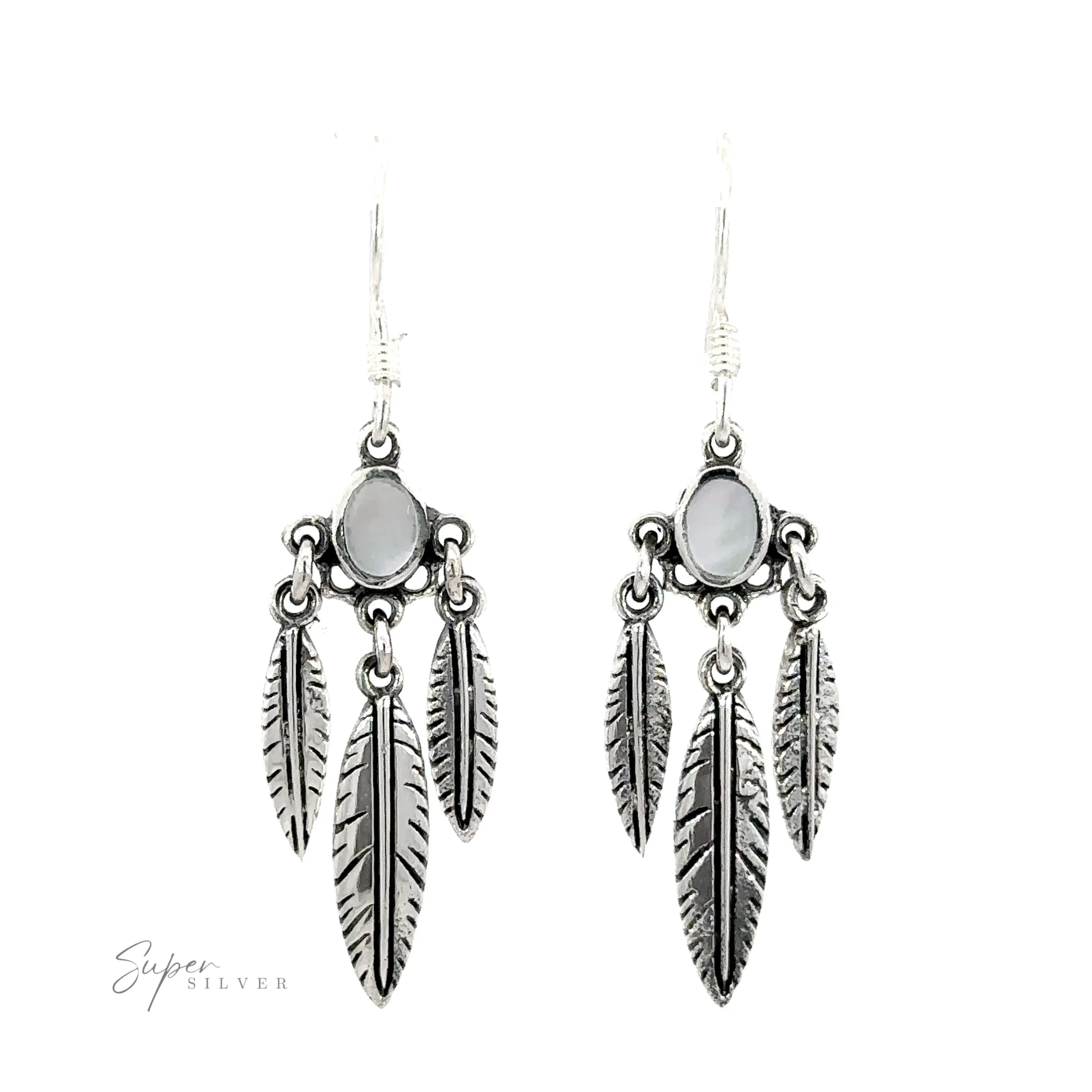 Western Inspired Earrings With Feather Dangles and Inlay Stones