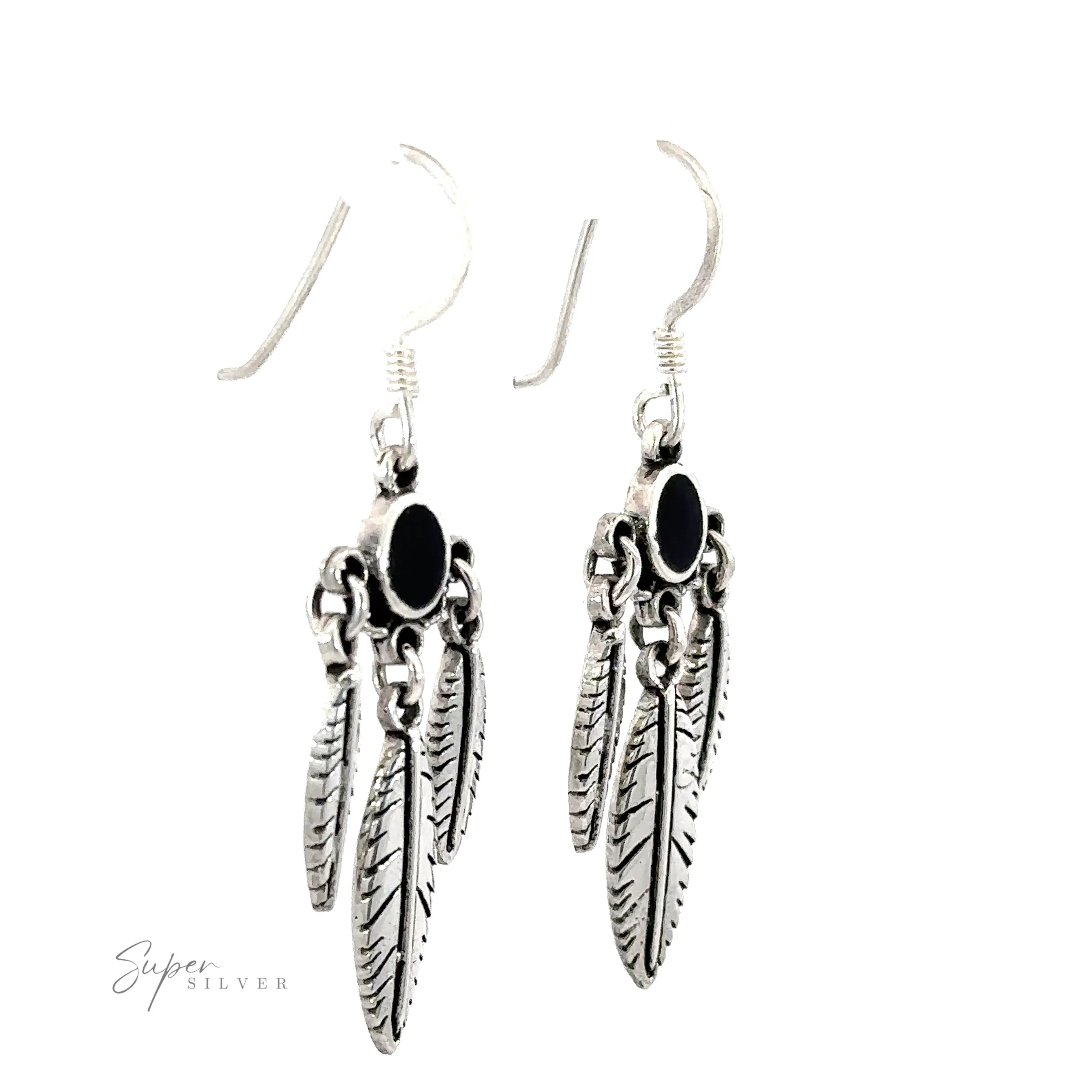 Western Inspired Earrings With Feather Dangles and Inlay Stones