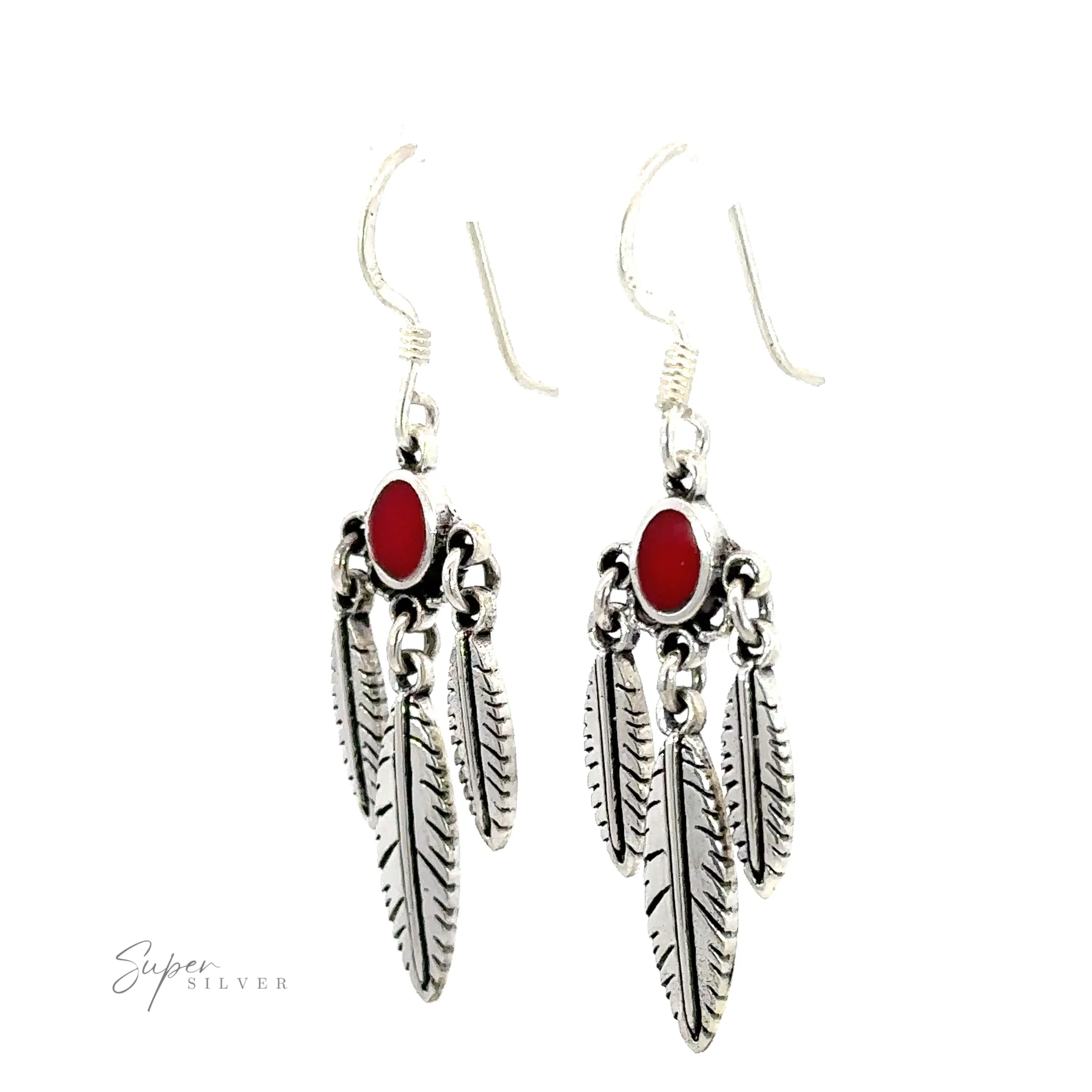 Western Inspired Earrings With Feather Dangles and Inlay Stones