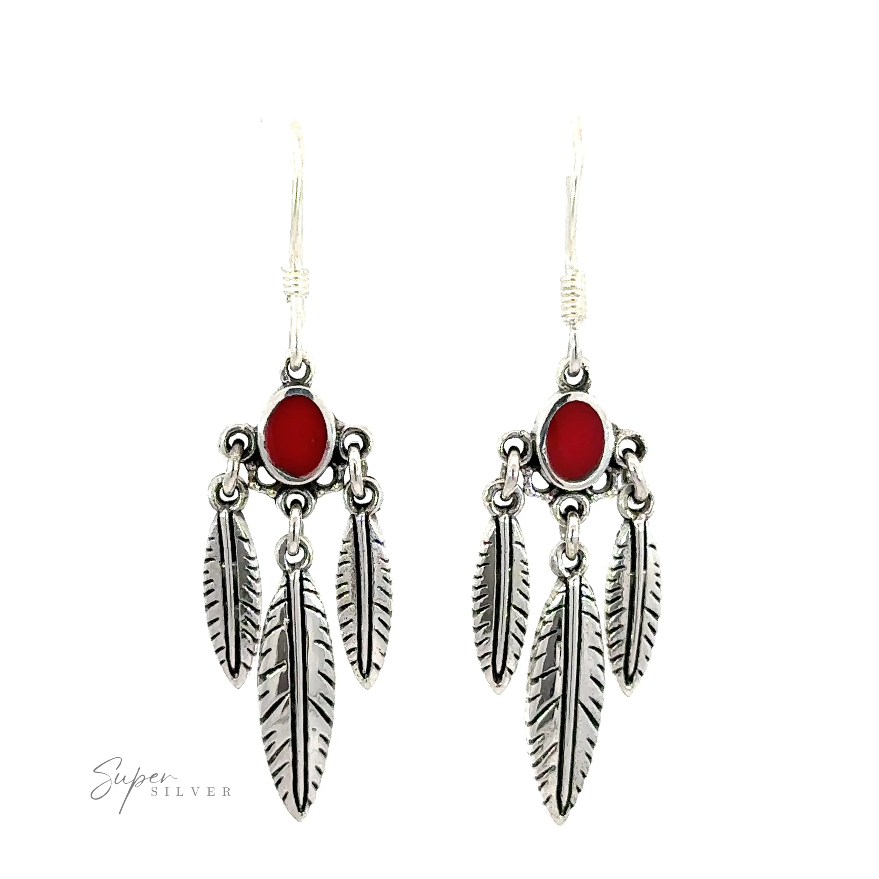 Western Inspired Earrings With Feather Dangles and Inlay Stones