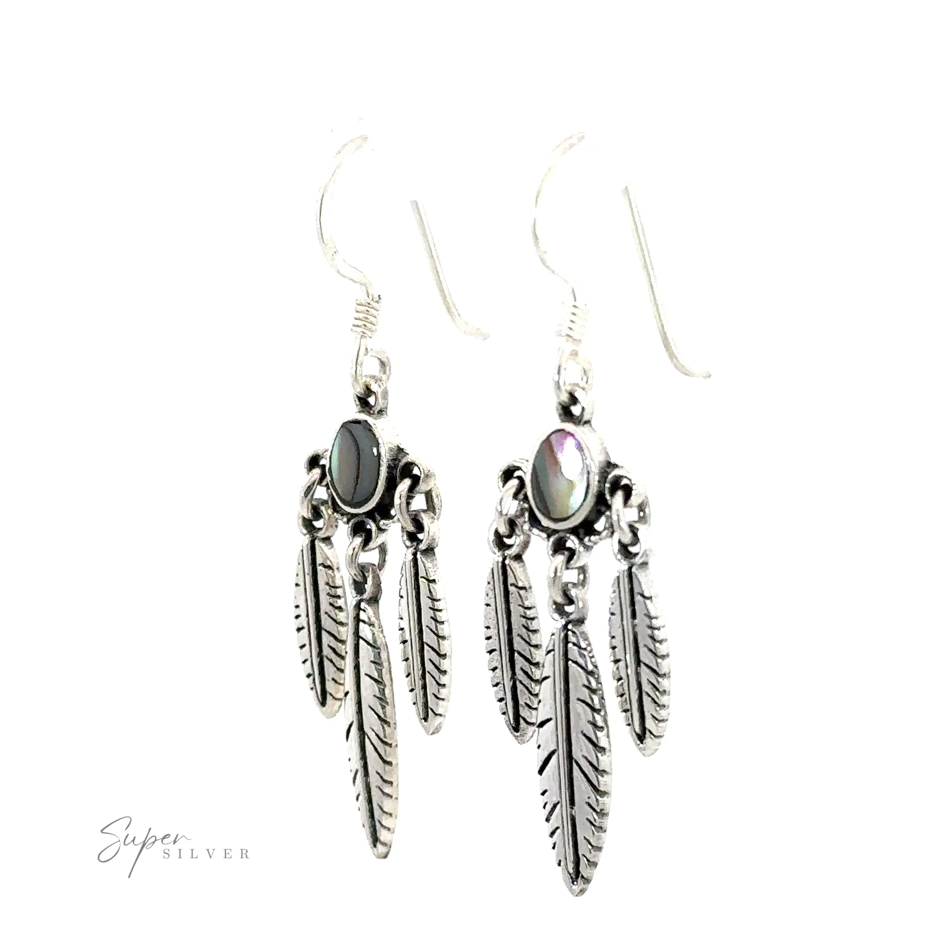 Western Inspired Earrings With Feather Dangles and Inlay Stones