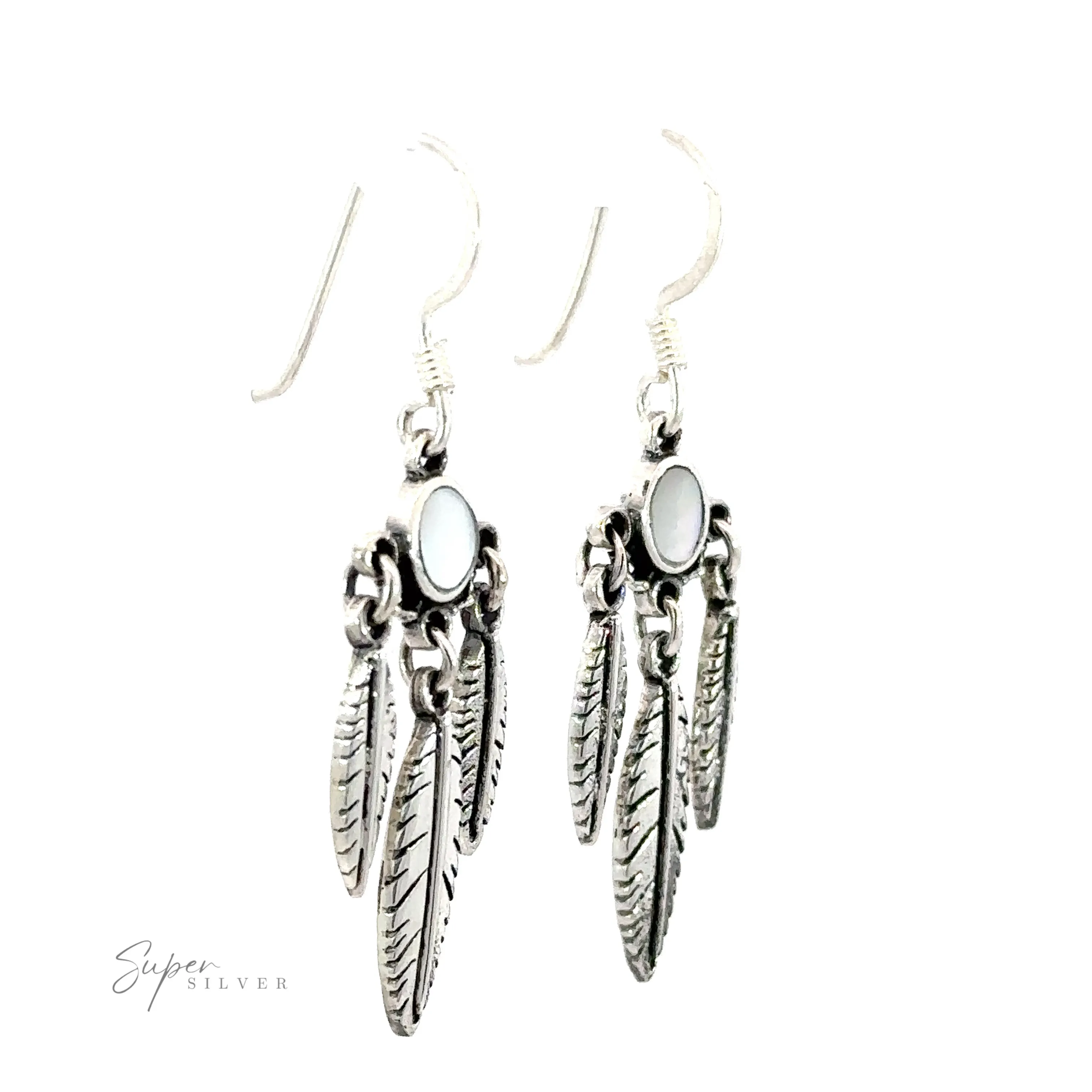 Western Inspired Earrings With Feather Dangles and Inlay Stones