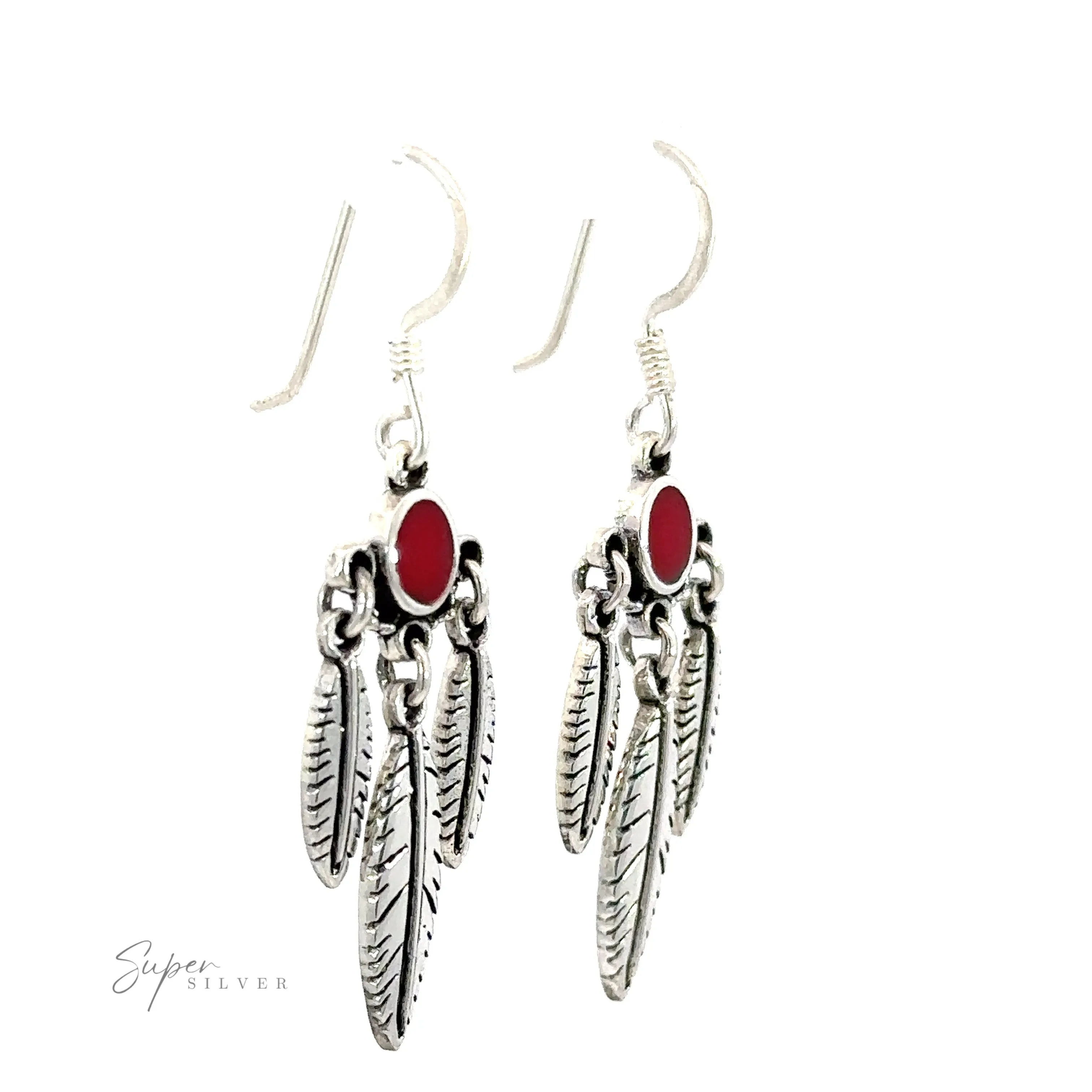 Western Inspired Earrings With Feather Dangles and Inlay Stones