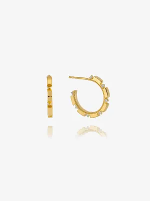 White Topaz Arrow Spike Hoop Earrings - Gold - NSE1GP