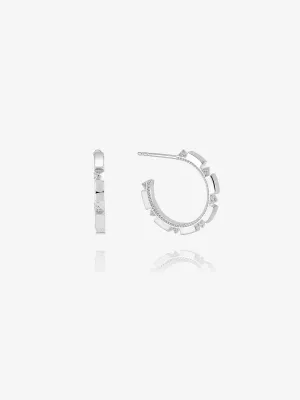 White Topaz Arrow Spike Hoop Earrings - Silver - NSE1S